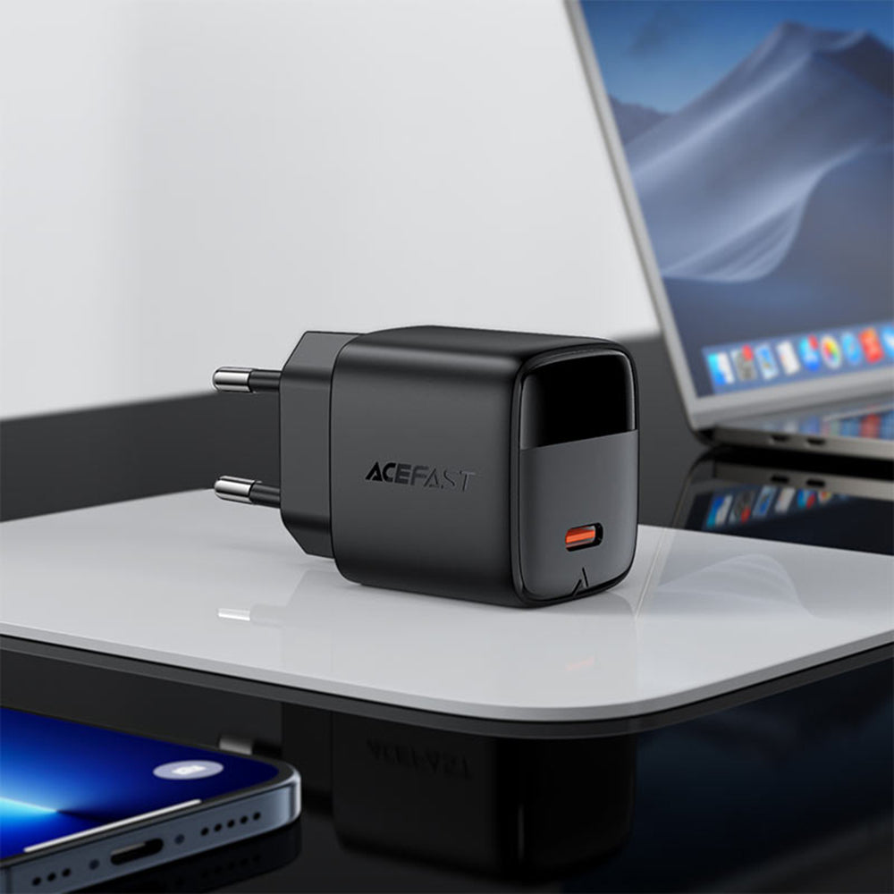 Netværksoplader Acefast A113 Display, 20W, 3A, 1 x USB-C, Sort