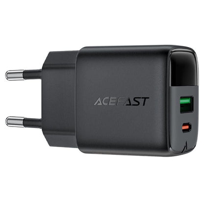 Acefast A114 Display Netværksoplader, 25W, 3A, 1 x USB-A - 1 x USB-C, Sort