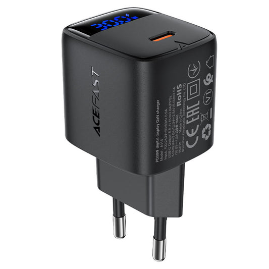 Acefast A115 Display Netværksoplader, 30W, 3A, 1 x USB-C, Sort