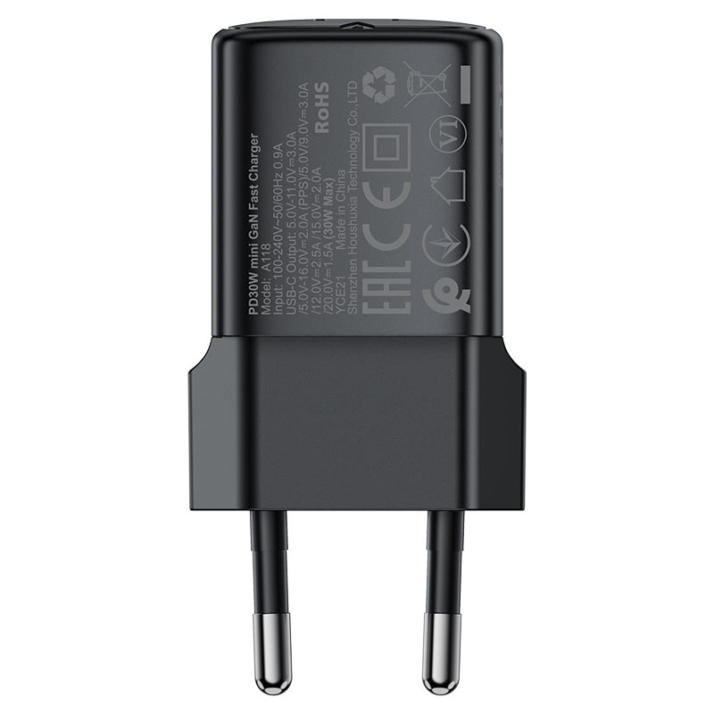Netværksoplader Acefast A118, 30W, 3A, 1 x USB-C, Sort