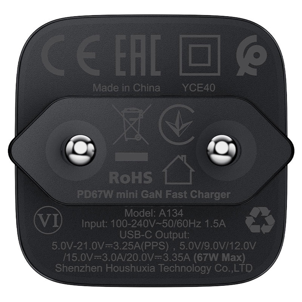 Netværksoplader Acefast A134, 67W, 3.35A, 1 x USB-C, Sort
