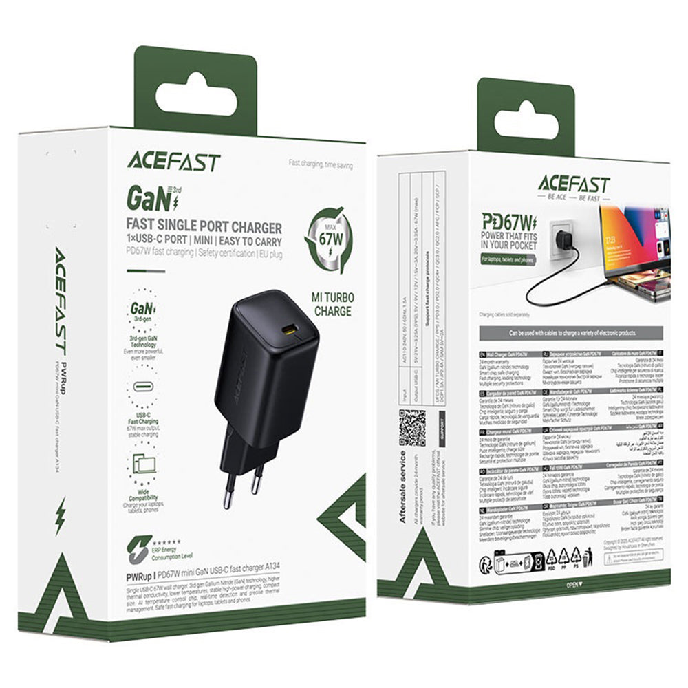 Netværksoplader Acefast A134, 67W, 3.35A, 1 x USB-C, Sort