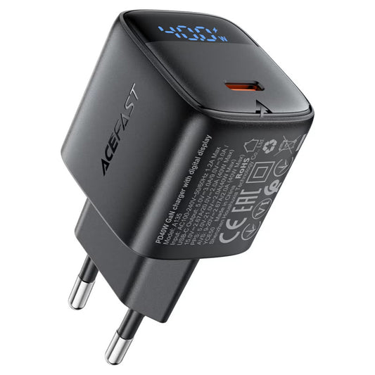 Acefast A135 Display Netværksoplader, 45W, 3A, 1 x USB-C, Sort