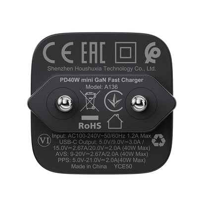Netværksoplader Acefast A136, 40W, 3A, 1 x USB-C, Sort