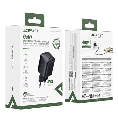 Netværksoplader Acefast A136, 40W, 3A, 1 x USB-C, Sort