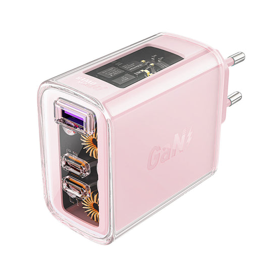 Acefast A45 Exploration netværksoplader, 65W, 3.25A, 1 x USB-A - 2 x USB-C, Pink