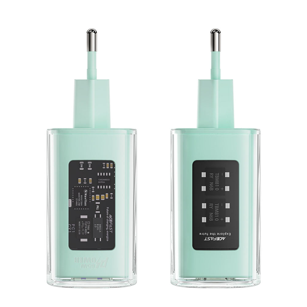 Netværksoplader Acefast A45 Exploration, 65W, 3.25A, 1 x USB-A - 2 x USB-C, Grøn