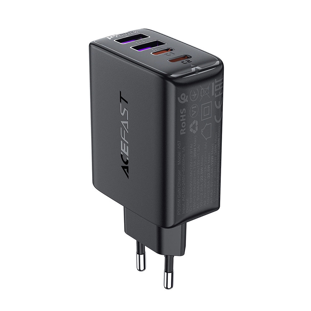 Acefast A61 netoplader, 45W, 3A, 2 x USB-A - 2 x USB-C, Sort