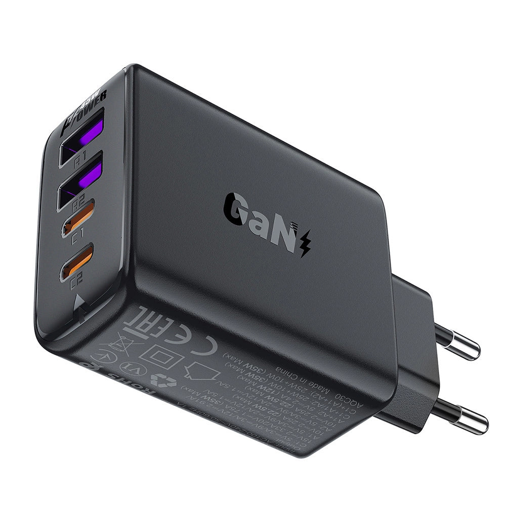 Acefast A61 netoplader, 45W, 3A, 2 x USB-A - 2 x USB-C, Sort