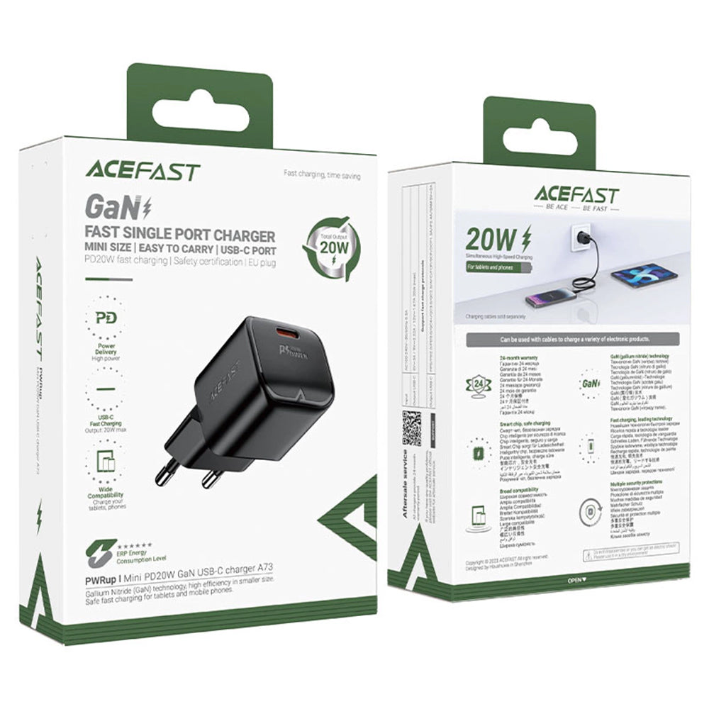 Netværksoplader Acefast A73 Mini, 20W, 3A, 1 x USB-C, Sort