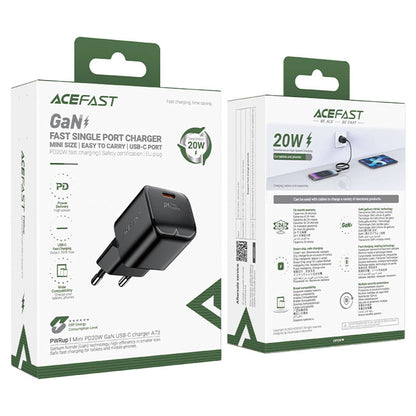 Netværksoplader Acefast A73 Mini, 20W, 3A, 1 x USB-C, Sort