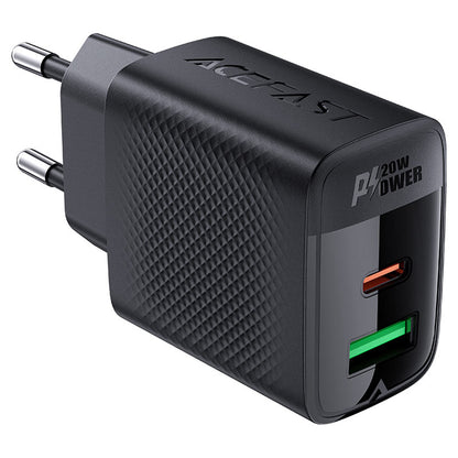 Acefast A78 netværksoplader, 20W, 3A, 1 x USB-A - 1 x USB-C, Sort