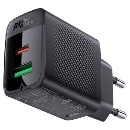Acefast A78 netværksoplader, 20W, 3A, 1 x USB-A - 1 x USB-C, Sort
