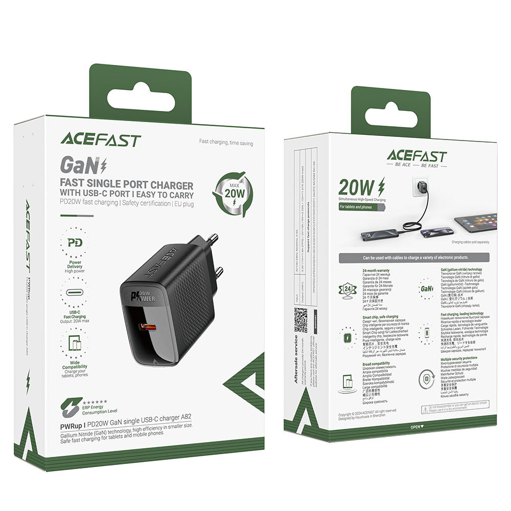 Netværksoplader Acefast A82, 20W, 3A, 1 x USB-C, Sort