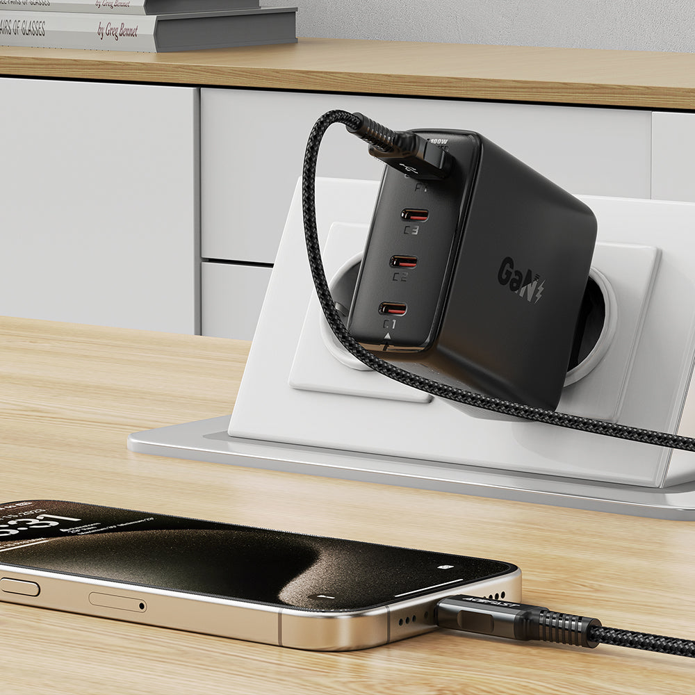 Acefast A94 netværksoplader, 100W, 5A, 1 x USB-A - 3 x USB-C, Sort