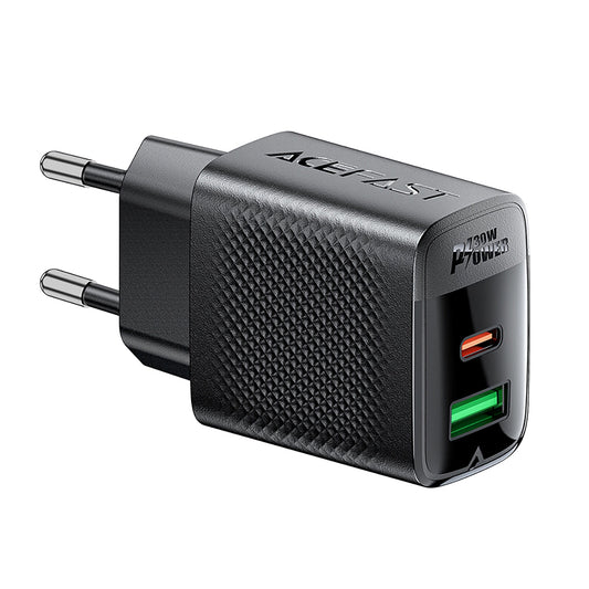 Netværksoplader Acefast A98, 30W, 3A, 1 x USB-A - 1 x USB-C, Sort