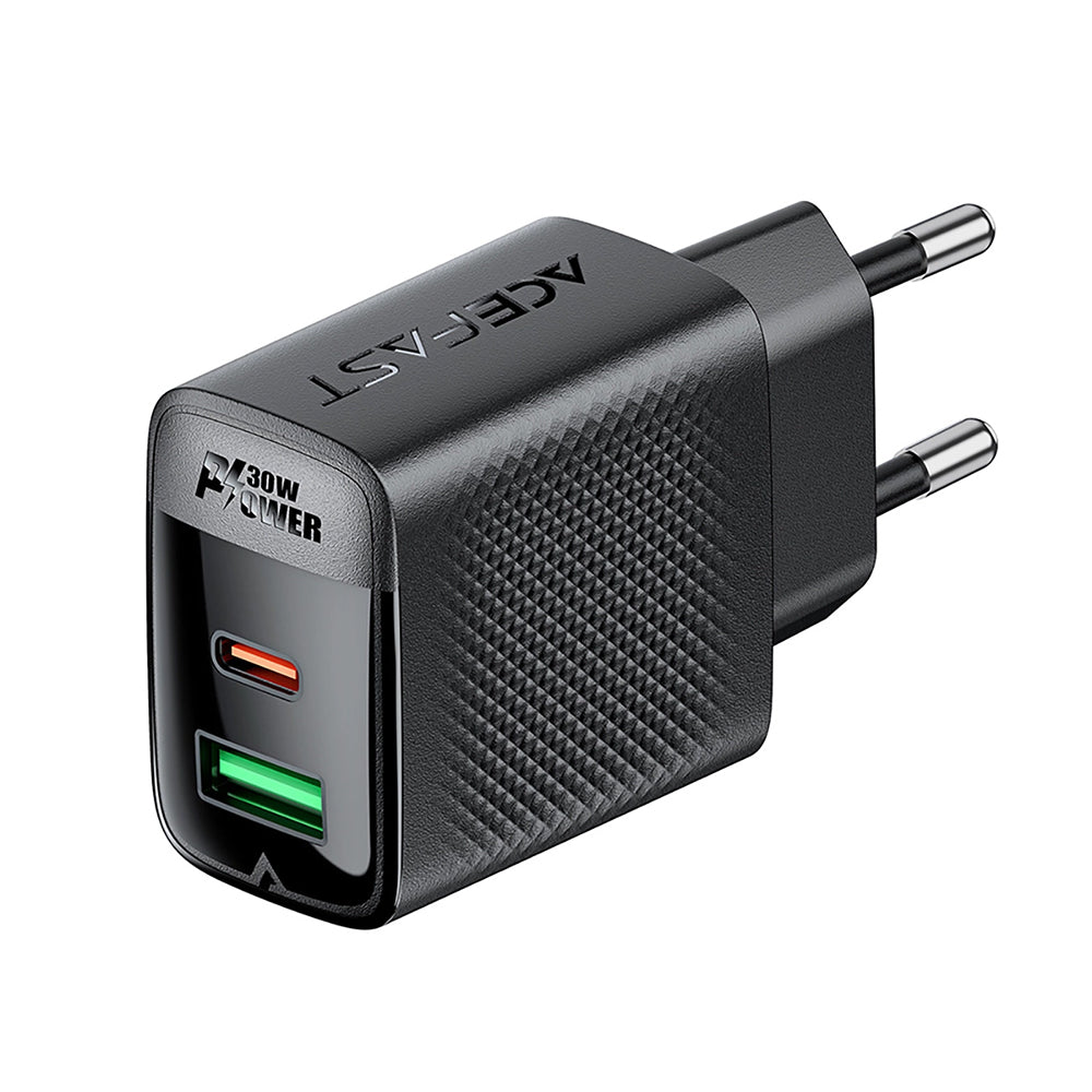 Netværksoplader Acefast A98, 30W, 3A, 1 x USB-A - 1 x USB-C, Sort