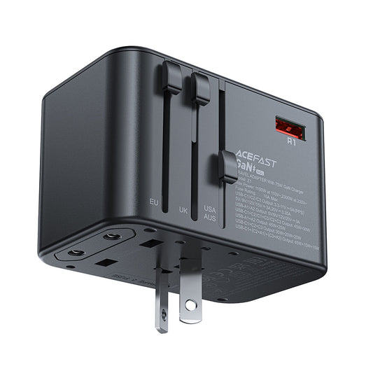 Acefast Travel Z1 netværksoplader, 75W, 3.35A, 2 x USB-A - 3 x USB-C, Sort