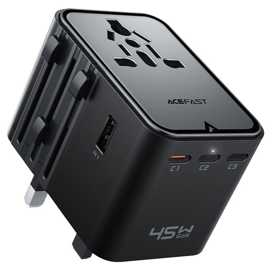 Acefast Z8 Travel netværksoplader, 45W, 3A, 2 x USB-A - 3 x USB-C, Sort