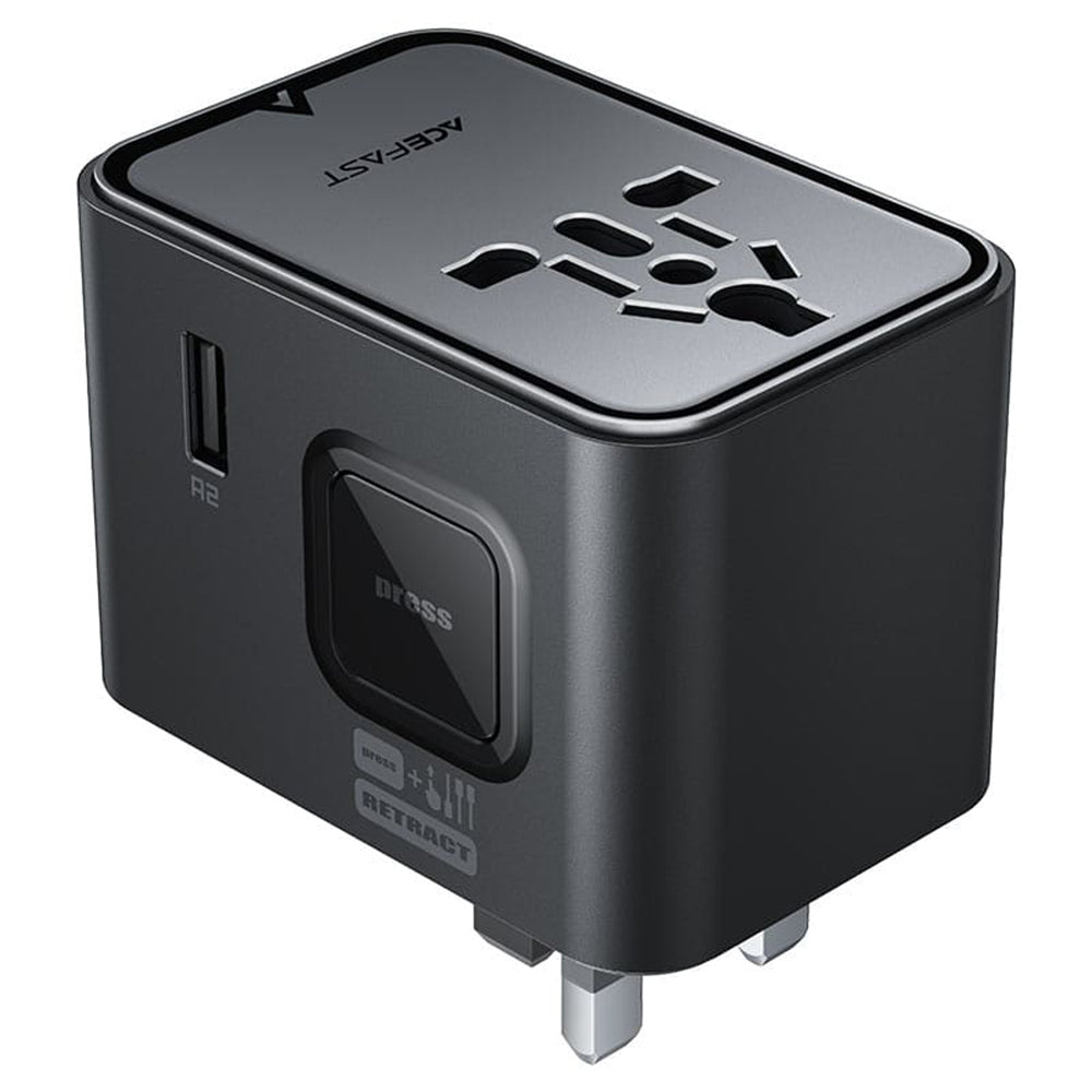 Acefast Z8 Travel netværksoplader, 45W, 3A, 2 x USB-A - 3 x USB-C, Sort