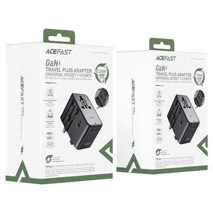 Acefast Z8 Travel netværksoplader, 45W, 3A, 2 x USB-A - 3 x USB-C, Sort