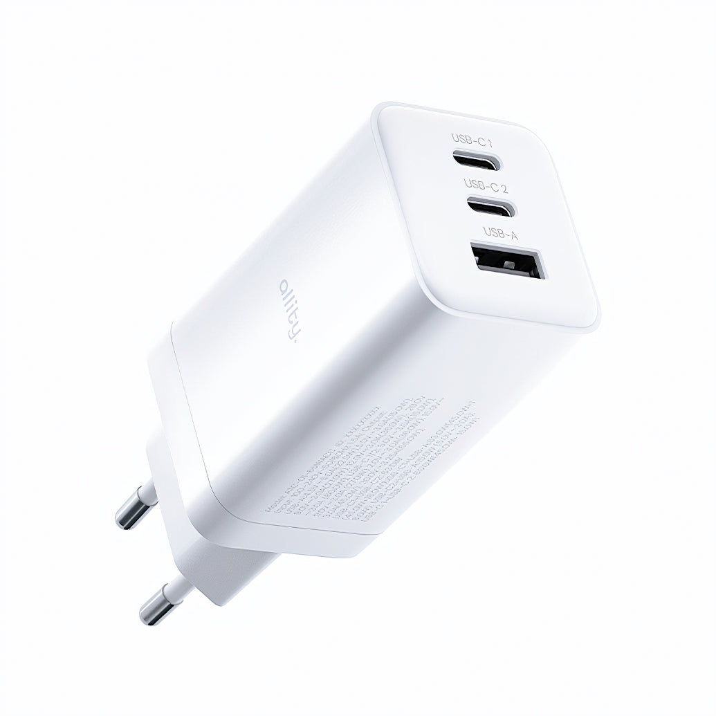Allity Netværksoplader. ATC-01-65WACC Fast, 65W, 3.25A, 1 x USB-A - 2 x USB-C, Hvid