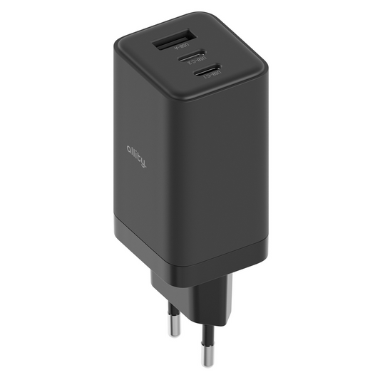 Allity Netværksoplader. ATC-01-65WACC Fast, 65W, 3.25A, 1 x USB-A - 2 x USB-C, Sort