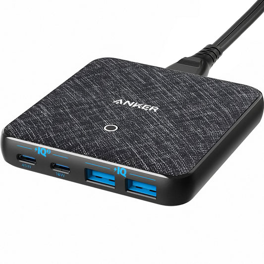 Oplader Anker PowerPort Atom III station, 65W, 3A, 2 x USB-A - 2 x USB-C, Sort A2046G12