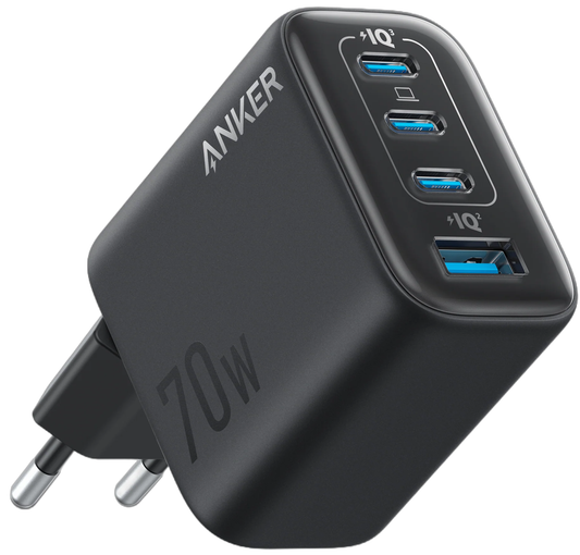 Anker Zolo Netværksoplader, 70W, 3.5A, 1 x USB-A - 3 x USB-C, Sort A121CG11