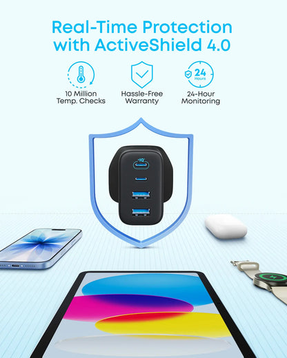 Anker Zolo Netoplader, 50W, 3A, 2 x USB-A - 2 x USB-C, Hvid