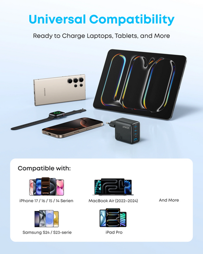 Anker Zolo Netoplader, 70W, 1 x USB-A - 3 x USB-C, Sort A121CG11