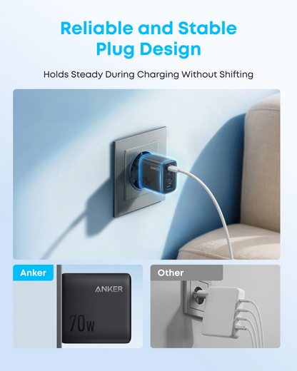 Anker Zolo Netoplader, 70W, 1 x USB-A - 3 x USB-C, Sort A121CG11