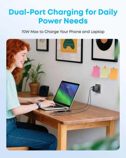 Anker Zolo Netoplader, 70W, 1 x USB-A - 3 x USB-C, Sort A121CG11