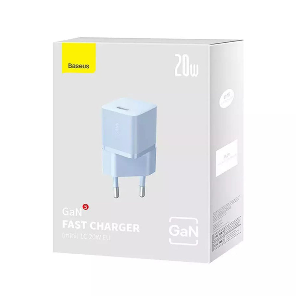 Baseus GaN Mini 1C netværksoplader, 20W, 3A, 1 x USB-C, Blå CCGN050103