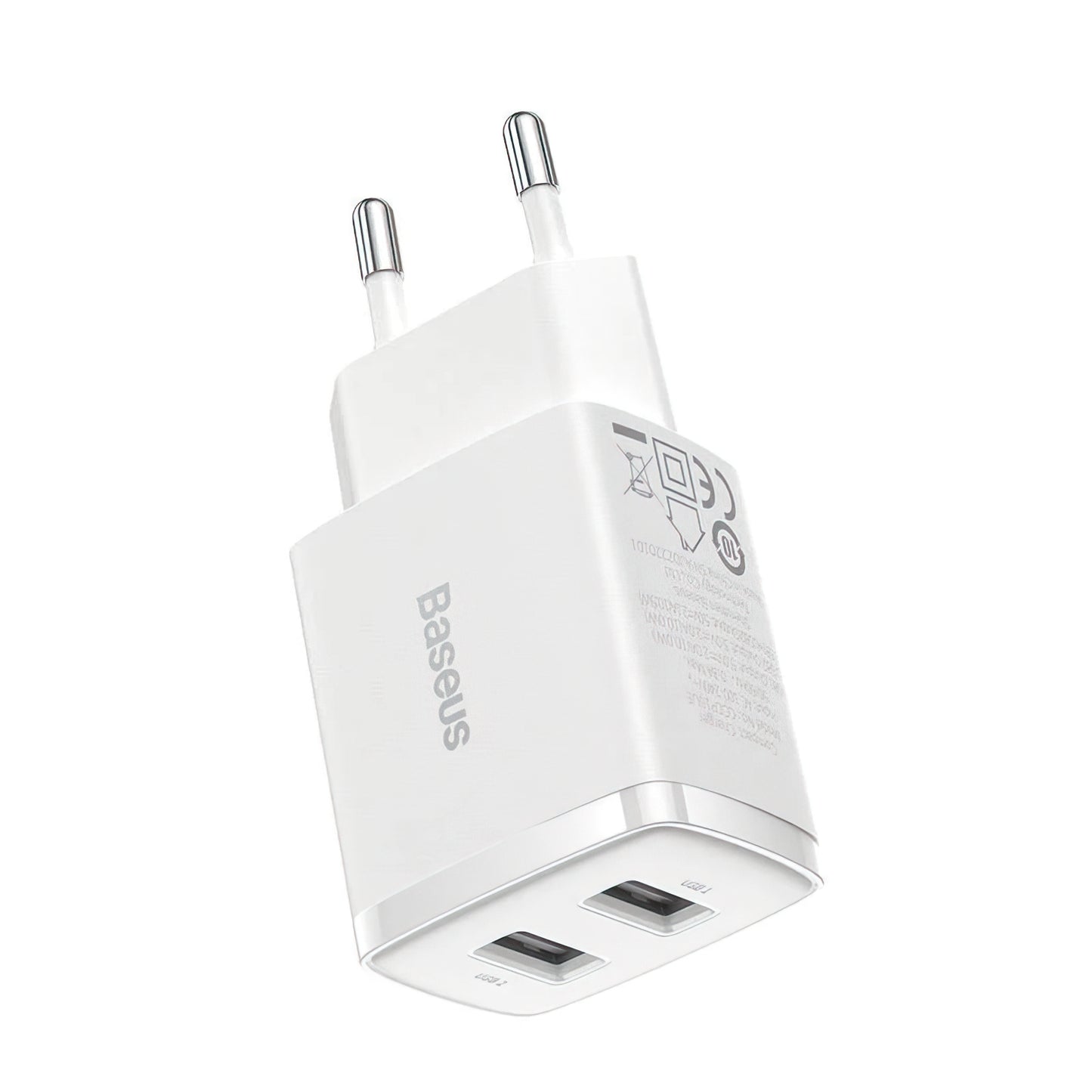 Baseus Compact netværksoplader, 10.5W, 2.1A, 2 x USB-A, Hvid CCXJ010202