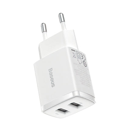 Baseus Compact netværksoplader, 10.5W, 2.1A, 2 x USB-A, Hvid CCXJ010202