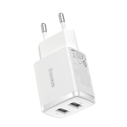 Baseus Compact netværksoplader, 10.5W, 2.1A, 2 x USB-A, Hvid CCXJ010202