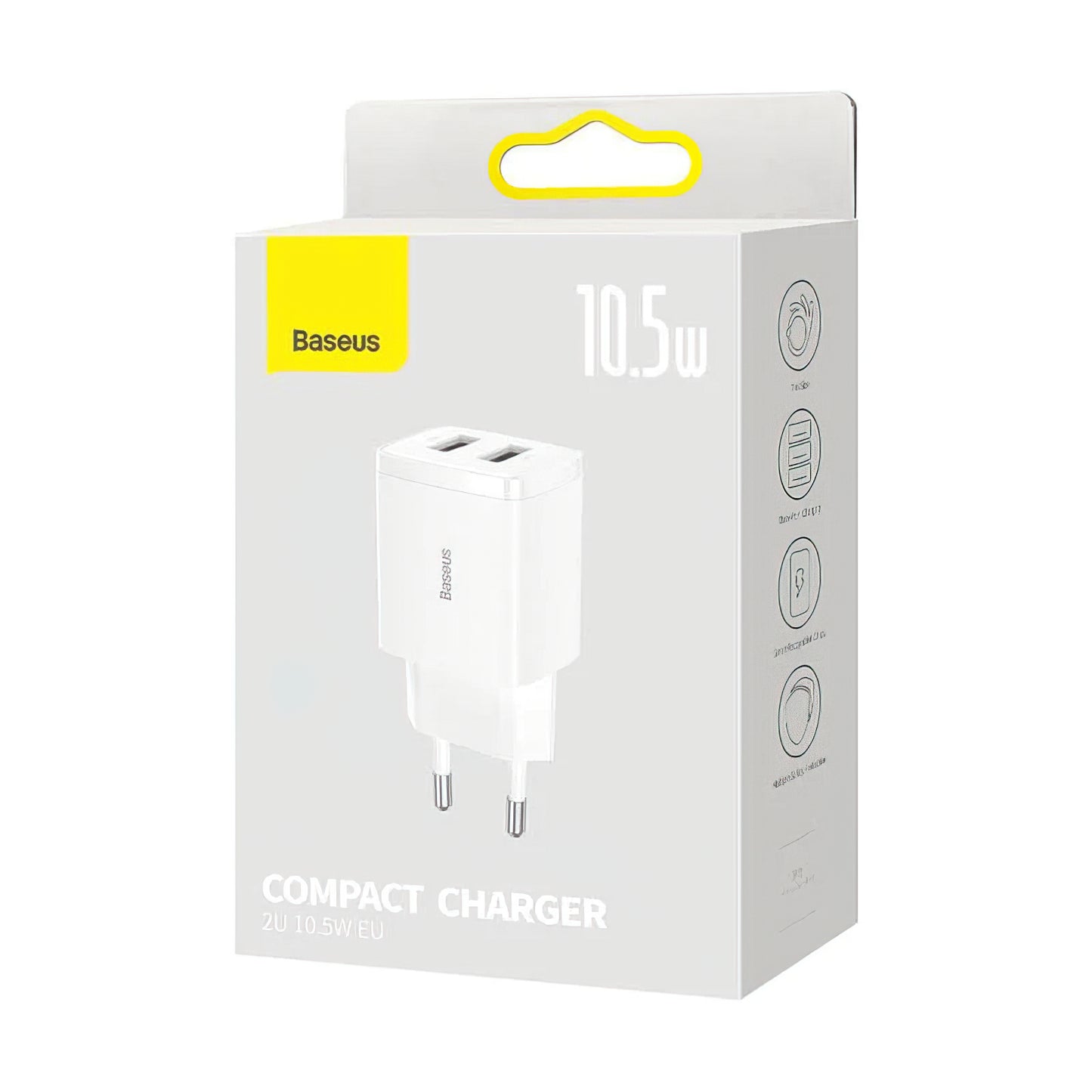 Baseus Compact netværksoplader, 10.5W, 2.1A, 2 x USB-A, Hvid CCXJ010202