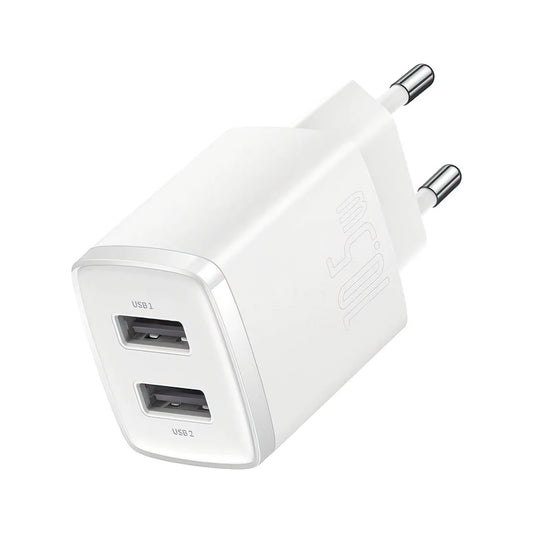 Baseus Compact netværksoplader, 10.5W, 2.1A, 2 x USB-A, Hvid CCXJ010202