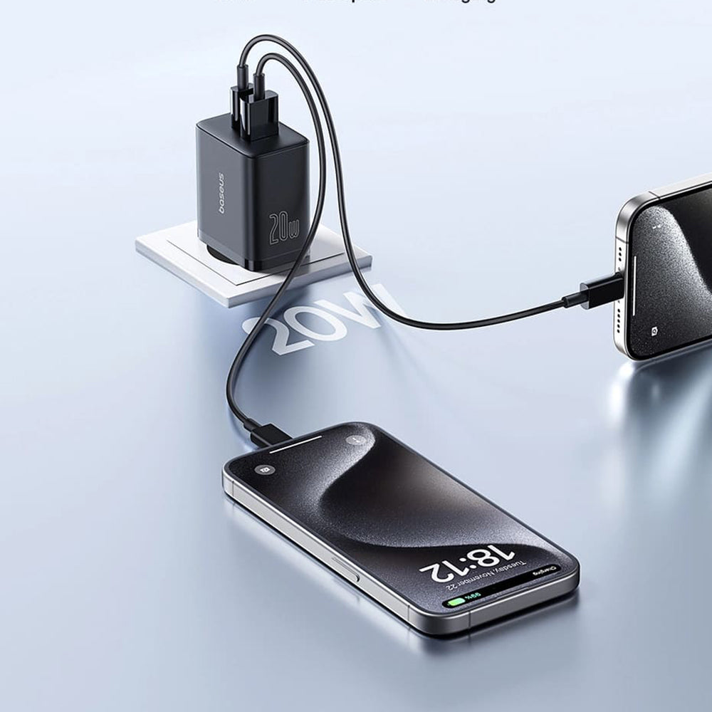 Baseus Cube netværksoplader, 20W, 3A, 1 x USB-A - 1 x USB-C, Sort P10111403113-00