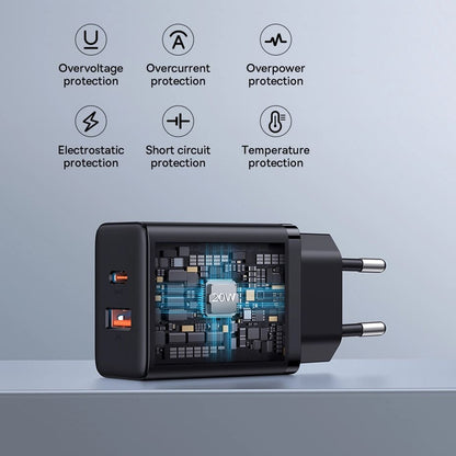 Baseus Cube netværksoplader, 20W, 3A, 1 x USB-A - 1 x USB-C, Hvid P10111403213-00