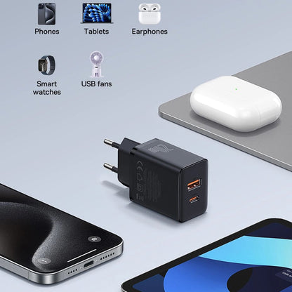 Baseus Cube netværksoplader, 20W, 3A, 1 x USB-A - 1 x USB-C, Hvid P10111403213-00