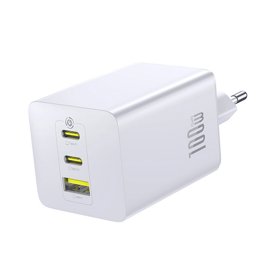 Baseus EnerFill FE11 netværksoplader, 100W, 5A, 1 x USB-A - 2 x USB-C, Hvid P10182102213-00
