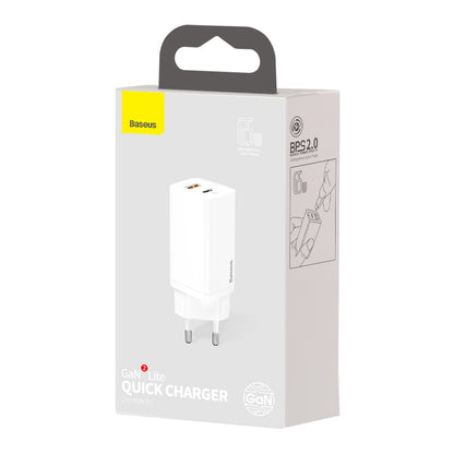 Netværksoplader Baseus Gain2 Lite, 65W, 3A, 1 x USB-A - 1 x USB-C, hvid CCGAN2L-B02 