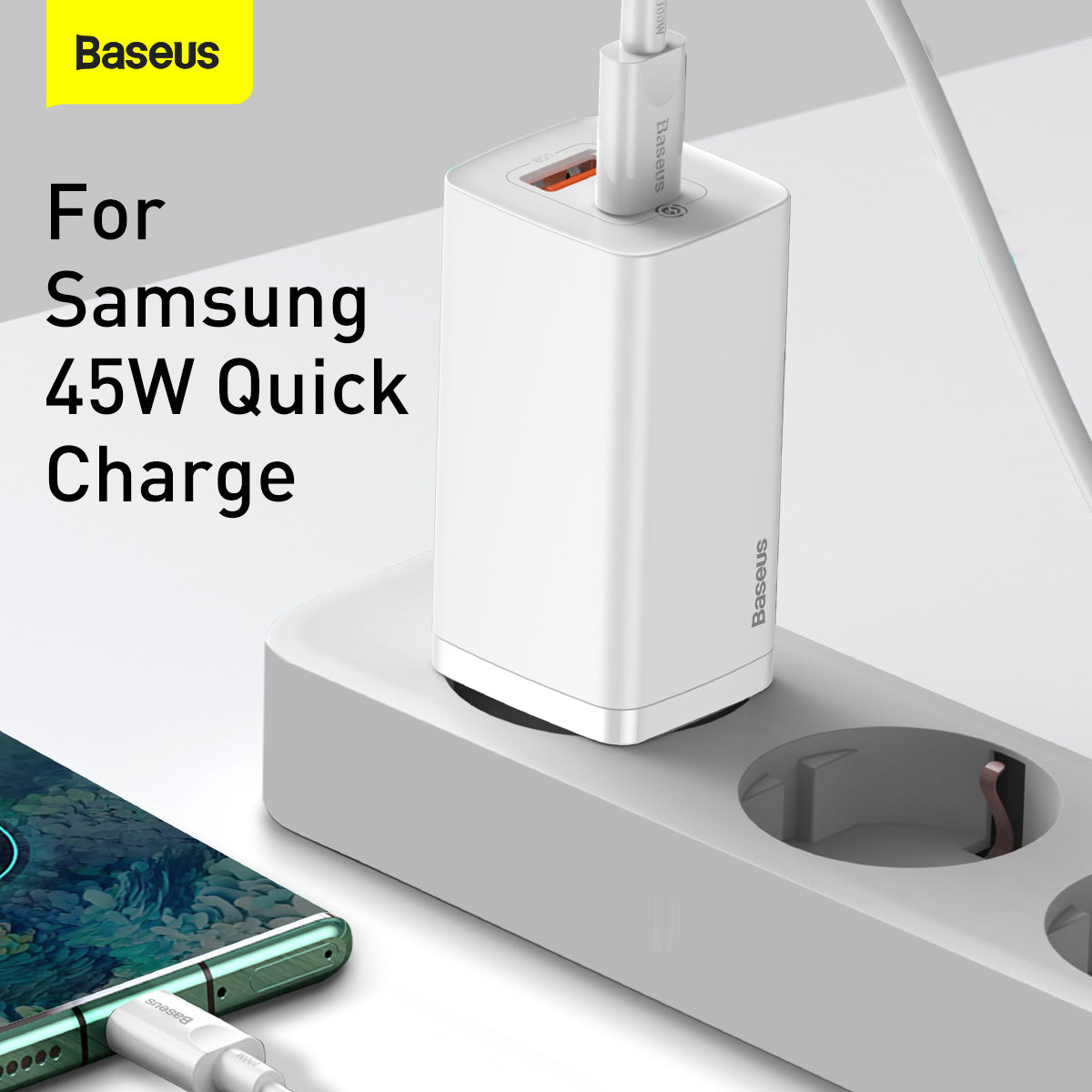 Netværksoplader Baseus Gain2 Lite, 65W, 3A, 1 x USB-A - 1 x USB-C, hvid CCGAN2L-B02 