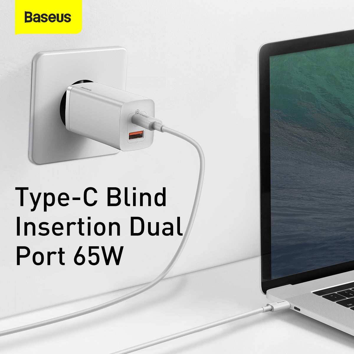 Netværksoplader Baseus Gain2 Lite, 65W, 3A, 1 x USB-A - 1 x USB-C, hvid CCGAN2L-B02 
