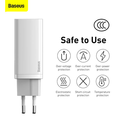 Netværksoplader Baseus Gain2 Lite, 65W, 3A, 1 x USB-A - 1 x USB-C, hvid CCGAN2L-B02 