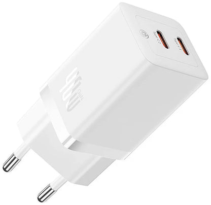 Baseus GaN5 Pro netværksoplader, 40W, 3A, 2 x USB-C, Hvid CCGP180102