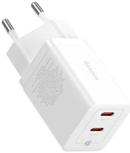 Baseus GaN5 Pro netværksoplader, 40W, 3A, 2 x USB-C, Hvid CCGP180102