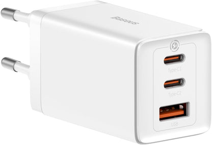 Netværksoplader Baseus GaN5 Pro, 65W, 3.25A, 1 x USB-A - 2 x USB-C, Hvid CCGP120202